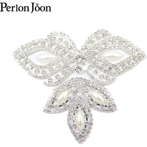 1PC Butterfly TR shape rhinestone glass applique hot fix crystal decoration patch bridal veil shoe decoration Accessories TJ037