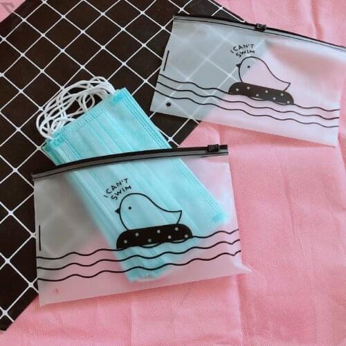 Portable Cartoon Chicken Zip Lock Plastic Face Masks Bag Dust-proof Transparent Storage Bags Home Office Travel Organizer