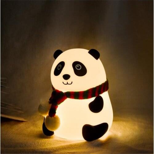 USB Rechargeable Cute Panda LED Night Light Touch Control Colorful Bedroom Bedside Table Lamp for Children Baby Nursery Lights