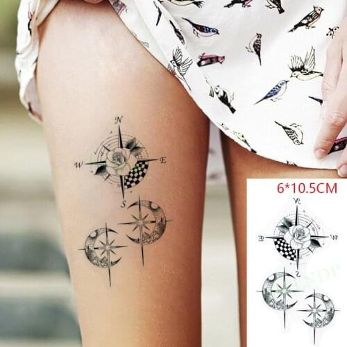 Waterproof Temporary Tattoo Sticker ins Compass Rose Moon Arctic Star Sexy Body Art flash tatoo fake tatto for Women Men