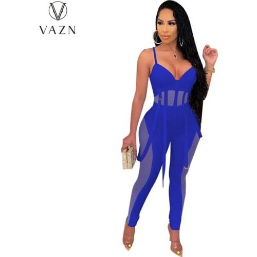 VAZN 2021 women fashion hot sale street girl style jumpsuits sleeveless strapless pure color jumpsuits long pants