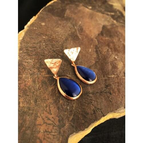 Dr Stone Natural Stone rose gold plated womens hand-made with cats eye Stone earrings KRB476