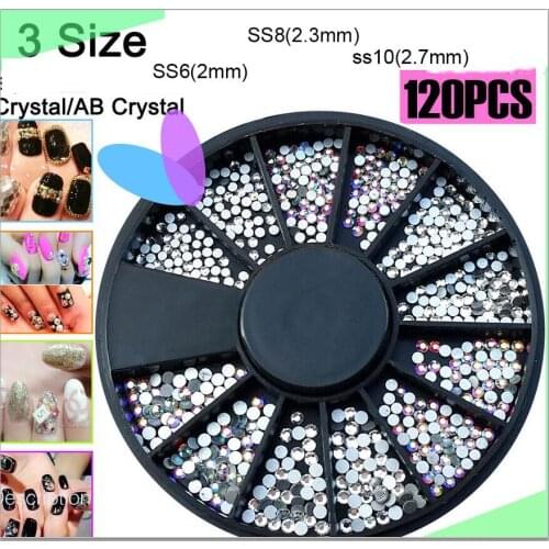 1 Wheel 120 pcs Clear AB flatback non hotfix rhinestone, silver foiled clear/ AB strass for nails ,SS6/8/10 strass flat back