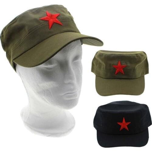 1Pcs Fashion Cotton Fabric Adjustable Casual China Green Flat Hats Hot Red Star Unisex Retro Chinese Patrol Army Cap Gifts