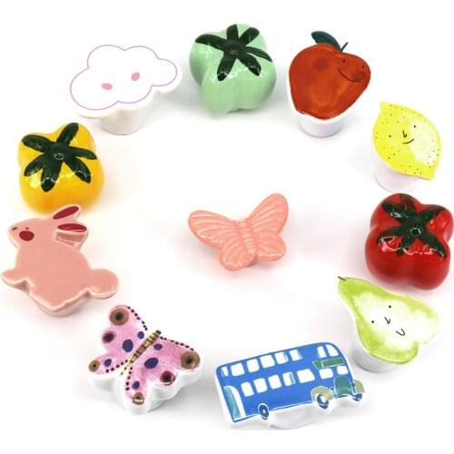 1PC Cartoon Ceramic Wardrobe door knob Childrens Room Drawer pull Cloud Car Fruit butterfly shape Cupboard Door Cabinet Knobs