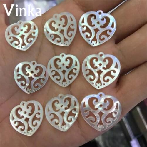 20pcs Natural white Shell Mother Of Pearl 20mm Heart Shape Whit Hole pendant Of Necklace