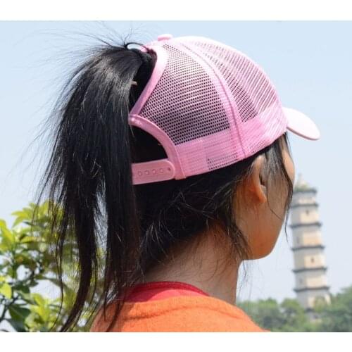 2018 CLH5218 Fashion young lady cap SUMMER mesh open back Horsetail bling baseball caps
