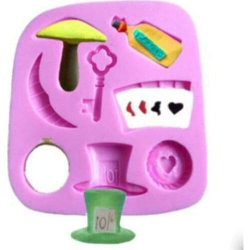 3D Poker Silicone Mould Fondant Chocolate Clay Moulds Alice Wonderland DIY Cake Decorating Tools Poker Card Hat Watch Shape