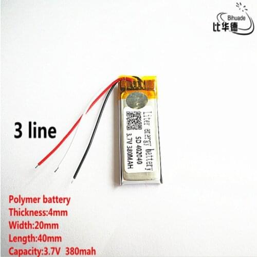 5pcs/lot 3 line Good Qulity 3.7V,380mAH,402040 Polymer lithium ion / Li-ion battery for TOY,POWER BANK,GPS,mp3,mp4