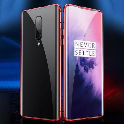 Tempered Glass Phone Case Metal Frame Magnetic Protective Cover for Oneplus 8 / 8pro Mobile Phone Case Protective Shell Cover