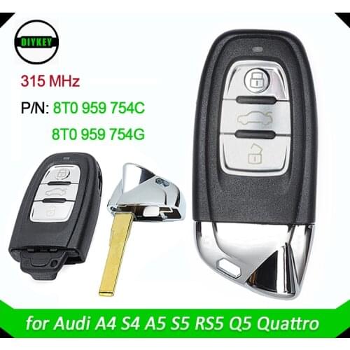 DIYKEY Upgraded Smart Remote Key 315MHZ Modified Style as Lamborghini Fob 3 Buttons for Audi A4 S4 Q5 S5 - 8T0 959 754 C