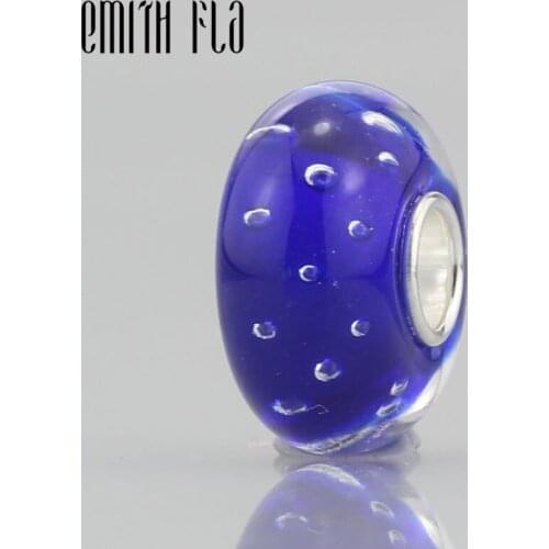 Emith Fla 925 Sterling Silver Large Hole Bubble Murano Glass European Charm Beads Fit Brand Bracelet Jewelry 3 Colours