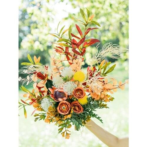 HIMSTORY Mix Color Wedding Bouquet Handmade Artificial Flower Leaf Bride Holding Bunches Romantic Wedding Bridal Hand Accessorie