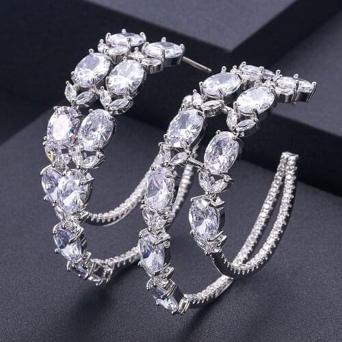 Janeklly trendy Geometric water drop Hoop Earrings For Women Accessories Cubic Zirconia Earrings Jewelry pendientes mujer moda