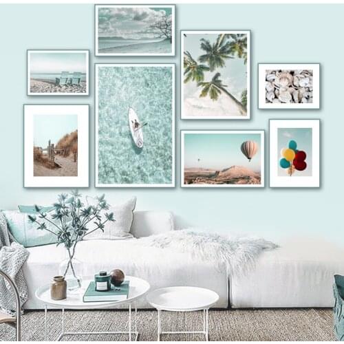 Beach Shell Coconut Tree Hot Air Balloon Wall Art Canvas Painting Nordic Posters And Prints Wall Pictures For Living Room Decor