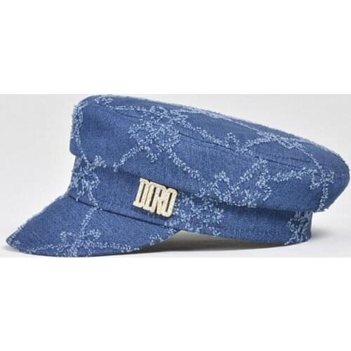 Snapback Cap Novelty Personality Womens Flat Caps Retro Denim Navy Military Hats New Spring Summer Elegant Ladies Casual Hat