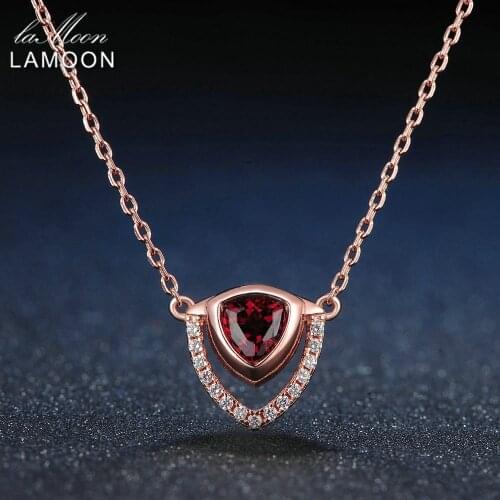LAMOON Triangle 5mm 0.5ct 100% Natural Red Garnet 925 Sterling Silver Jewelry Chain Pendant Necklace S925 LMNI014