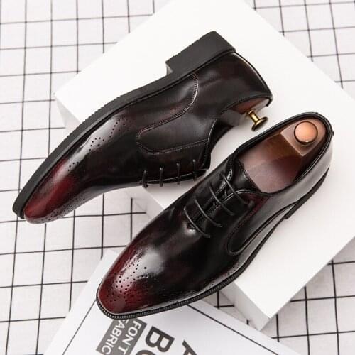 Yomior Spring New Men Leisure Lace-Up Men Shoes Casual Formal Dress Shoes Casual Pointed Toe Wedding Business Wedge Brogue Shoes