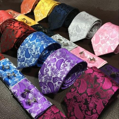 Mens Tie New Paisley Cashew Flower Series Tie Square Cufflinks Three-Piece Set