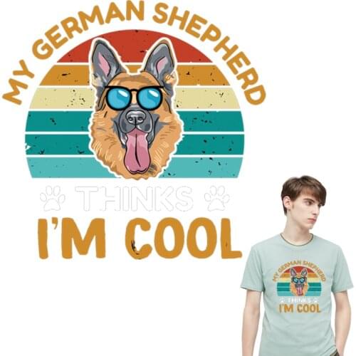 My German Shepherd Stickers For Clothes Cartoon Animal Thermal Transfer Diy T-Shirt Dresses Hot Tear New Design Fabric Patches