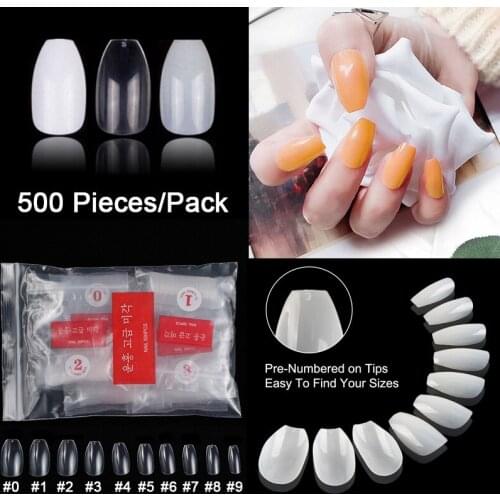 500 Pieces/Pack Short Ballerina False Nail Tips 10 Sizes Acrylic Nails Coffin Full Cover Nail DIY Nail Extension