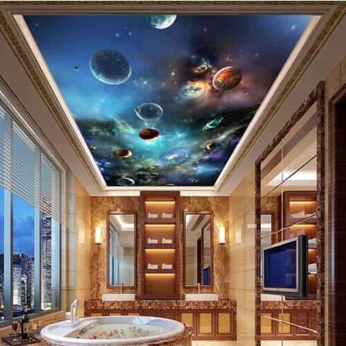Ceiling Mural Modern 3D Universe Planet Photo Wallpaper Living Room Theme Hotel Ceiling Decor Wall Covering Papel De Parede 3 D
