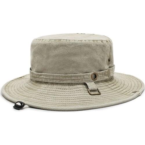 New Summer Mens Panama Bucket Hats with Windproof Rope Washable Large-edge Beach Hat Men Flat Cap Foldable Climbing Travel Hat