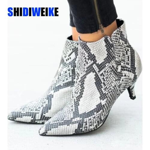 Autumn Womens Ankle Boots Leopard Female Zip Pointed Toe Woman Snakeskin Stilettos Plus Size Sexy Ladies Suede Female Shoes