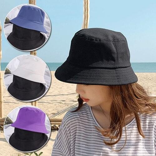 New Unisex Sun Hats for Women Men Summer Double Side Bucket Hat Cap Pure Color Panama Outdoor Fisherman Hats Beach Caps
