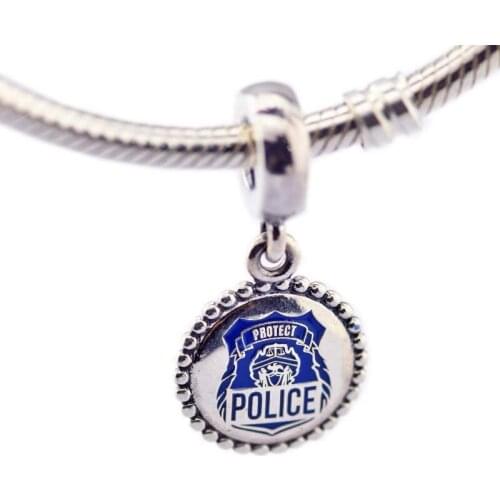 Fits PANDORA Bracelet Charm DIY Beads for Jewelry Making Police Dangle Charm Blue Enamel 925 Silver Jewelry Women Gifts FL669