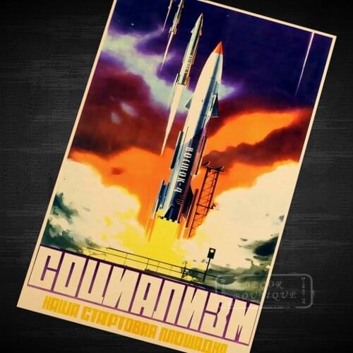 Rocket launcher USSR Red Soviet Power Space Comics Vintage propaganda Retro Canvas Wall Stickers Posters Bar Home Decor Gift