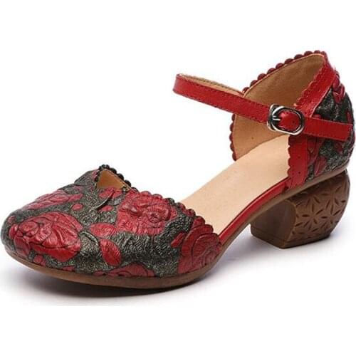 2020 Summer New Classic Retro Genuine Leather Printing Sandals Fashion Casual Sandals Comfort Non-slip Women High Heel Sandals