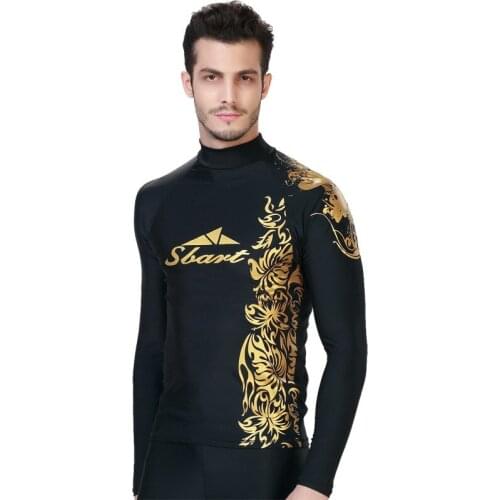SBART 1PC Gold Swimwear Men Rash Guards Long Sleeves T Shirts Tops Wetsuits Snorkeling Surfing Clothes 2018 DBO