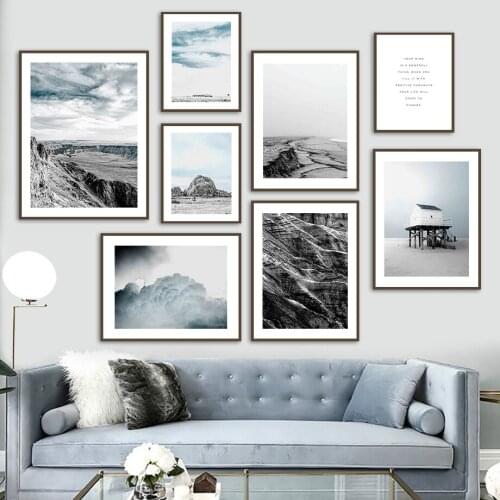 Nordic Mountain Cliff Sky Cloud Weed House Canvas Painting Wall Art Posters Prints Wall Picture for Living Room Decor Home Decor