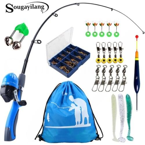 Sougayilang 140cm Portable Telescopic Fishing Rod and Reel Combo Kit with Spincast Fishing Reel Tackle Box Travel Pole Set