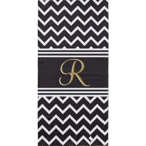 Modern Black White Chevron Gothic Zigzag Personalized Monogram Beach Sport Towel Custom Microfiber Bath Pool Camping Gifts