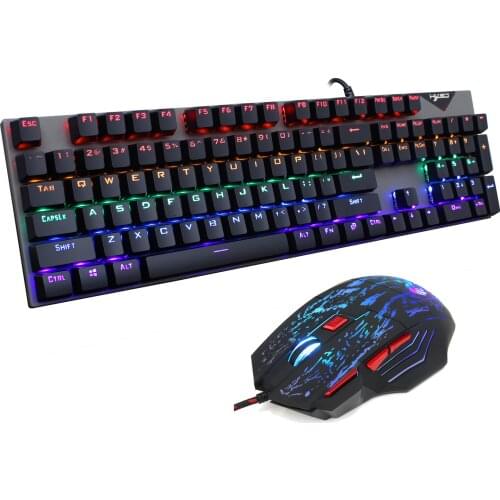 LED Gaming Keyboard Rainbow Backligh Wired Ergonomic USB Wired Mechanical Keyboard with Mouse Set For PC Laptop Anti-ghosting