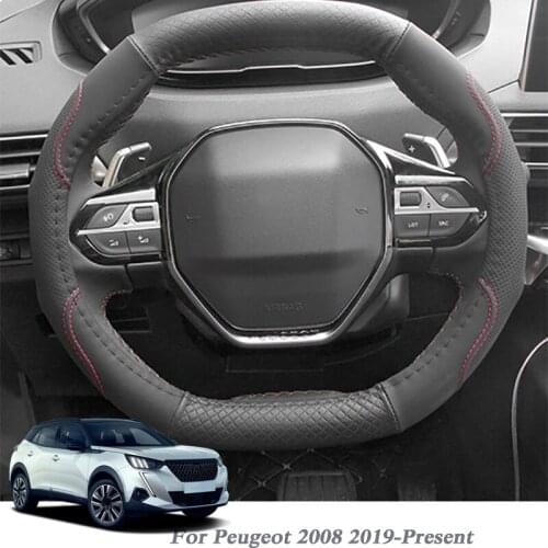 Car Styling Decoration For For Peugeot 2008 2019 2020 Steering Wheel Cover Leather steering-wheel Cover Interior accessory