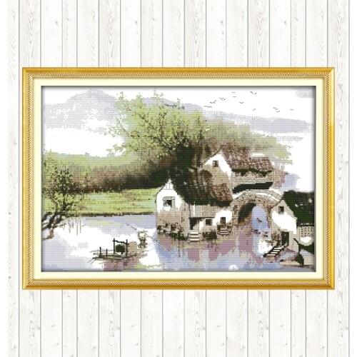 Enjoyable Jiangnan Spring Chinese Style Painting 14CT Cross Stitch Set Printed Canvas DIY Embroidery Kit Handmade Needlework Set