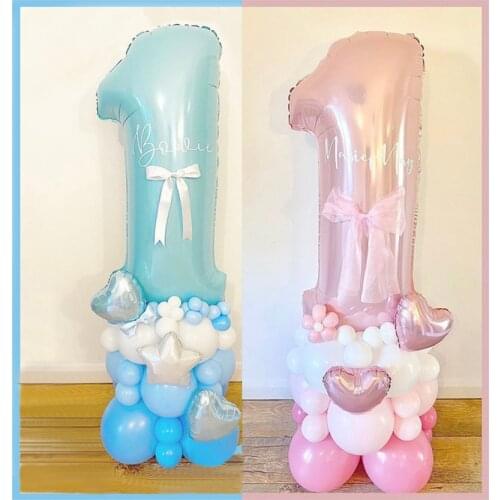 Boy Girl 1st First Birthday Party Balloons Macaron Pink Blue 40inch Foil Number Balloon Set Baby Shower Decoration Supplies