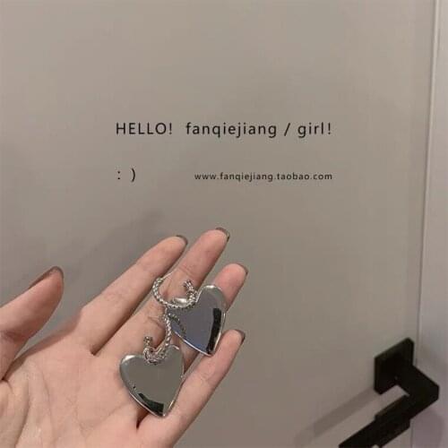 YAOLOGE 2021 For Women Silver Color Heart Drop Earrings Geometric Alloy Ear Accessories Fashion Party Jewelry Gift Oorbellen