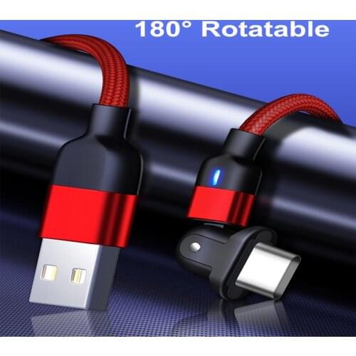 180° Rotate LED 3A USB Type C Cable for Samsung S10 S9 Quick Charge 3.0 Mobile Phone Charge Wire USB C Cable for Xiaomi Huawei