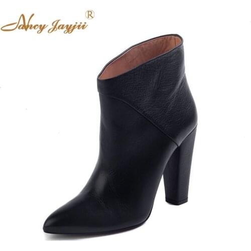 Women Shoes Adult Ladies Female Boots Ankle Pointed Toe Sewing Super High Square heels Spring/Autumn Mature Fashion Leisure 2019