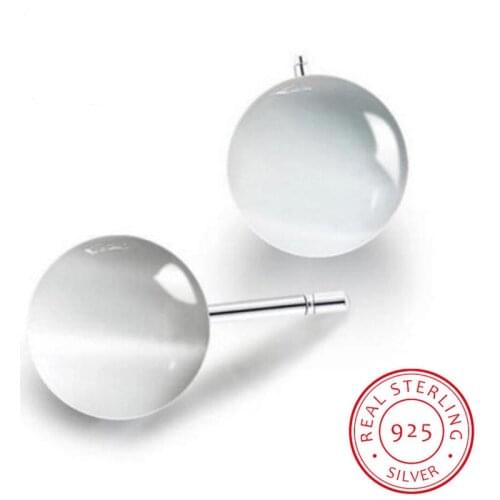 925 Sterling Silver Opal Stone Beads Stud Earrings For Women Simple Style Lady Gift Prevent Allergy Sterling-silver-jewelry