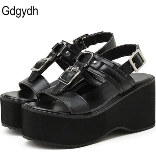 Gdgydh Womens Sandals Platform Heels Summer Belt Buckle Strap Vintage Gothic Girls Shoes Thick Bottom Comfortable Drop Ship