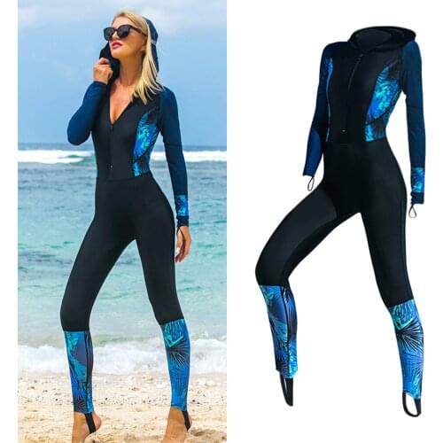 Women Long Sleeve Wetsuit Full Body Diving Suit Zip Hooded Surf Sport Skin
