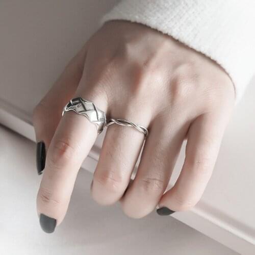 TIMEONLY Japan Fashion Stripe Open Ring Simple Forefinger Metal Charms Rings for Wome Ladies Wave Jewellery Anniversary Gifts