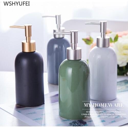 WSHYUFEI High quality Solid color bathroom soap dispenser fashion ceramic lotion bottle Home Hotel bathroom Supplies 390ml