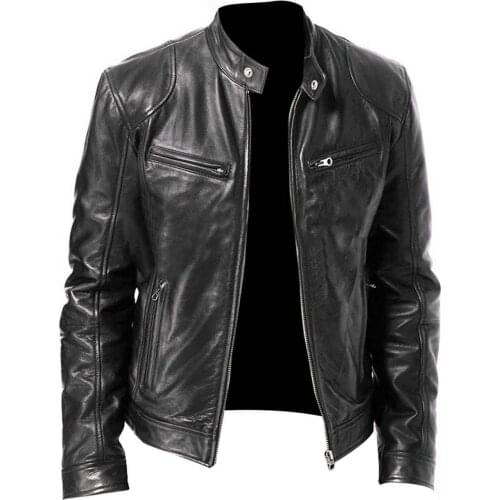 2021foreign trade European and American mens mens leather jacket mens youth stand collar punk mens motorcycle leather jacket