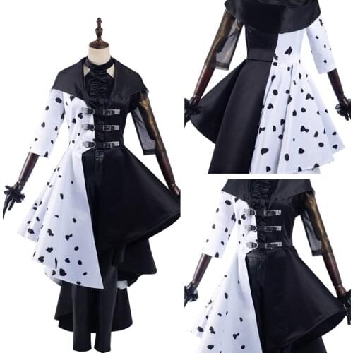 2021 Movie Cruella Cosplay Costume Dress Outfits Halloween Carnival Suit